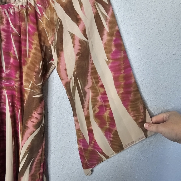 Vtg Rave Top Womens Medium Flowy‎ Asymmetrical Fairy Y2K Babydoll Shirt Pink Tan - Picture 5 of 11